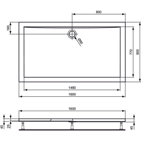 Ideal Standard - Rechteck-Brausewanne ULTRA FLAT, 1600x900x47mm, Weiß