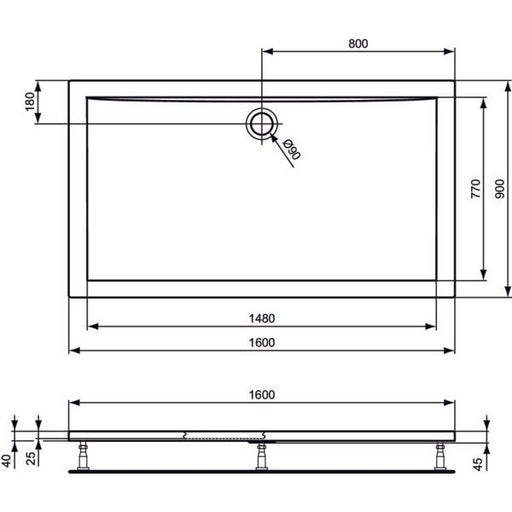 Ideal Standard - Rechteck-Brausewanne ULTRA FLAT, 1600x900x47mm, Weiß
