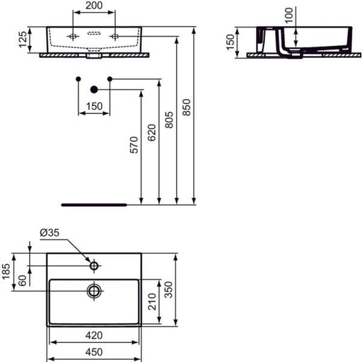 Ideal Standard - Handwaschbecken EXTRA, 1 Hl., m.Ül., 450x350x150mm, Weiß