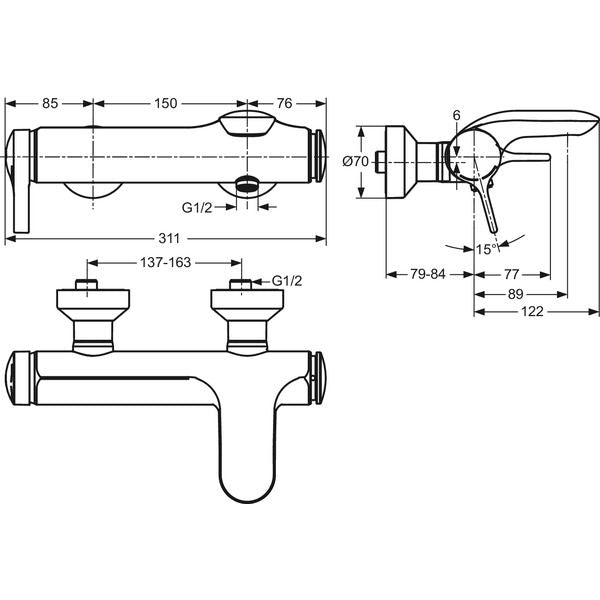 Ideal Standard - Badearmatur AP MELANGE, Ausld. 168mm, Chrom