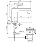 Ideal Standard - Waschtischarmatur EDGE, 5 l/min., m.Ablgarn., Ausld. 125mm, Chrom