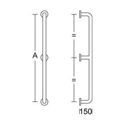 PBA - 400 Nylon Sicherheitsstange senkr. 438 1420mm Wand-Wand m. Mittelst. weiß
