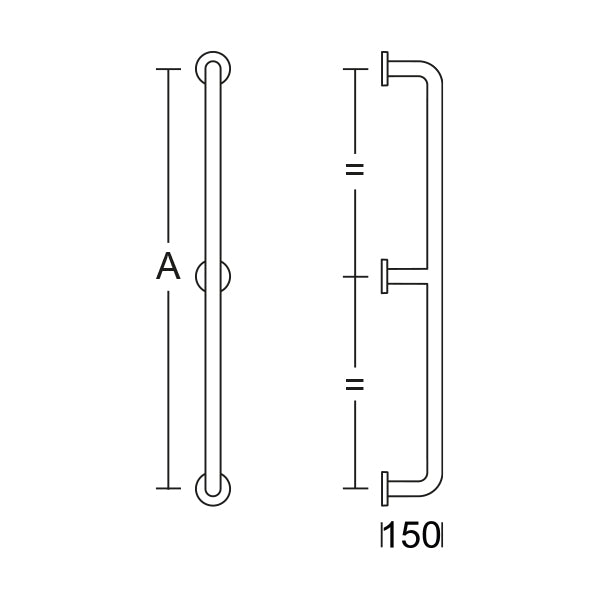 PBA - 400 Nylon Sicherheitsstange senkr. 438 1420mm Wand-Wand m. Mittelst. weiß