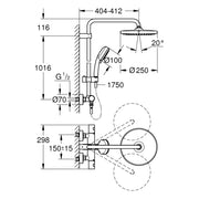 Grohe - Duschsystem TEMPESTA C 250 26670 mit Thermostat Brausearm 390mm chrom