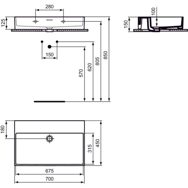 Ideal Standard - Waschtisch EXTRA, o.Hl., m.Ül., 700x450x150mm, Weiß mit IdealPlus