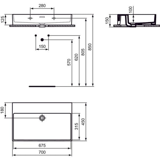 Ideal Standard - Waschtisch EXTRA, o.Hl., m.Ül., 700x450x150mm, Weiß mit IdealPlus