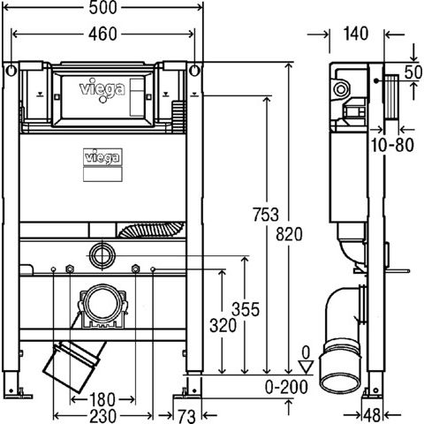 Viega - WC Element PREVISTA Dry 8533 mit Dusch WC Anschluss 820mm