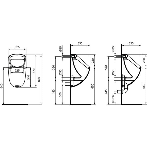 Ideal Standard - Absaugeurinal CONNECT, Zulauf v.hi., 310x335x570mm, Weiß