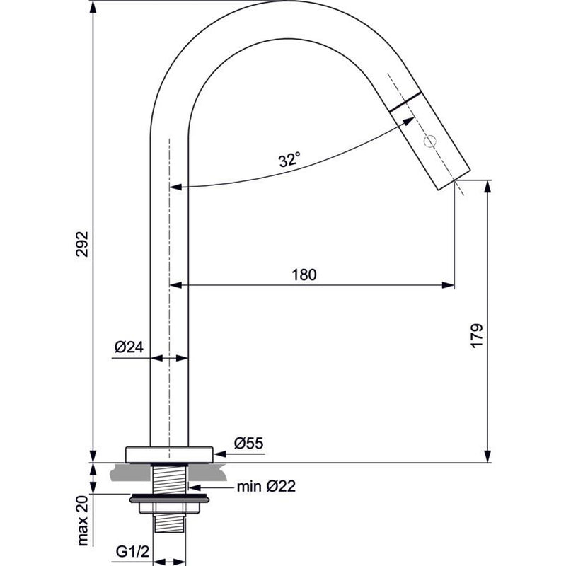 Ideal Standard - Standventil IDEALSTREAM Ausld. 180mm, Chrom