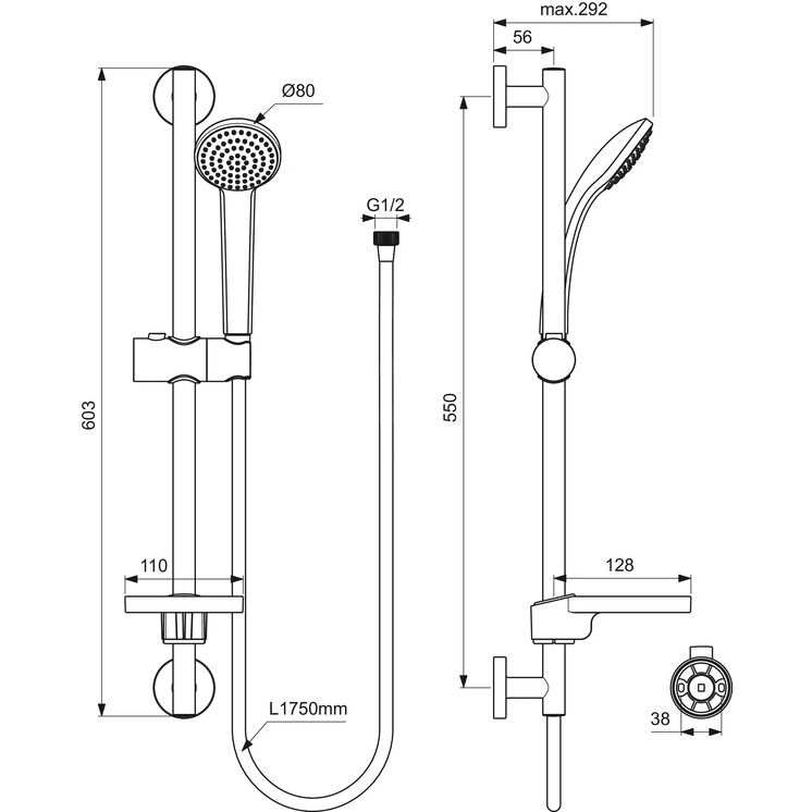 Ideal Standard - Brausekombination 600mm IDEALRAIN B9501 1-Funktionshandbrause 80mm chrom