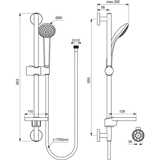 Ideal Standard - Brausekombination 600mm IDEALRAIN B9501 1-Funktionshandbrause 80mm chrom
