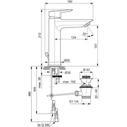 Ideal Standard - Waschtischarmatur TESI, Grande, ND, 5 l/min., m.Ablgarn., Ausld.124mm, Chrom