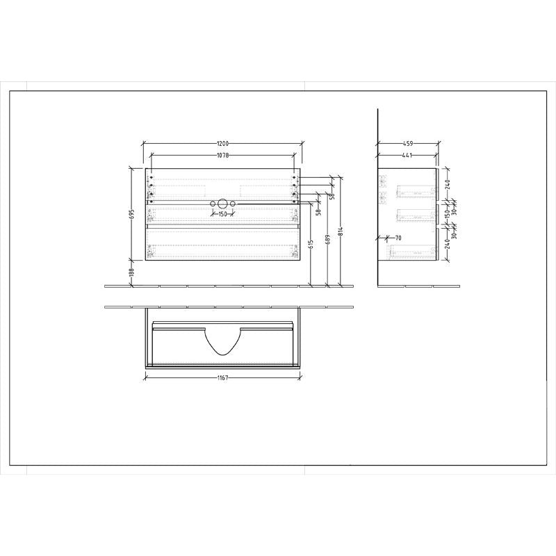 VILLEROY & BOCH - Möbelset 08 A18 Wascht. 1200mm 2HL WT-Unterschrank 3 Auszüge RH Oak Kansas