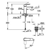Grohe - EH-Waschtischbatterie Cubeo 101757 M-Size MST kalt PO-Ablaufgrt. matt black