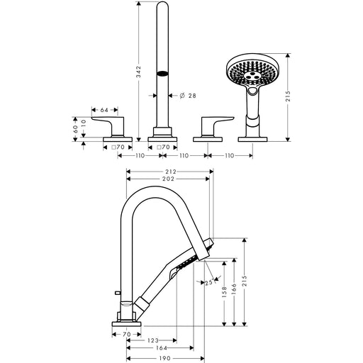 Hansgrohe - 4-Loch Wannenarmatur AXOR CITTERIO M 34454000 chrom Fertigset m.Hebelgr.+Ros