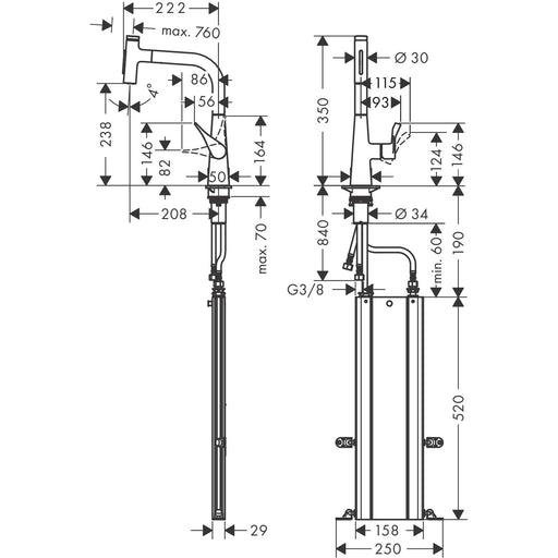 Hansgrohe - Spültischmischer 240 METRIS Select M71 Ausziehbrause 2jet sBox steel