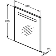 Ideal Standard - Spiegel MIRROR&LIGHT, m. Licht, 30W, 600x26x700mm