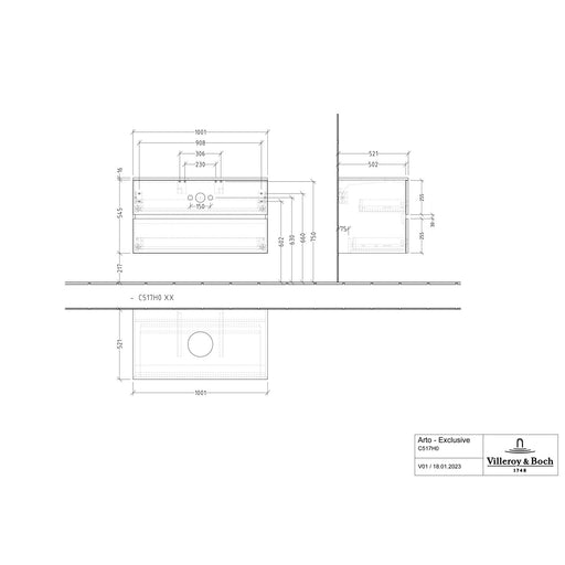VILLEROY & BOCH - Konsolen-Unterschrank 1000mm f AWT 2 Ausz 1 Aussch oLB C517H0 VT Grey