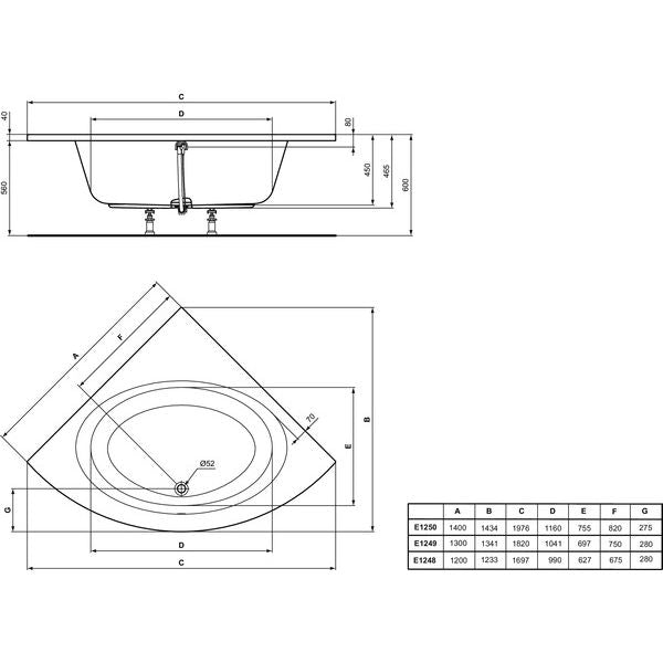 Ideal Standard - Eck-Badewanne CONNECT AIR, 1400x1400x465mm, Weiß