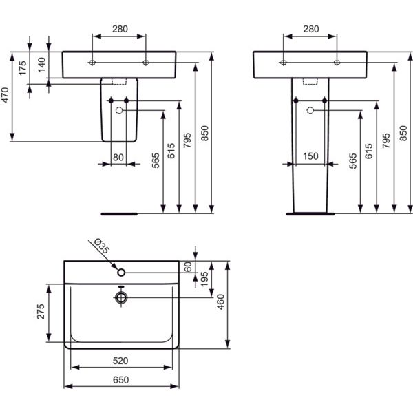 Ideal Standard - Waschtisch CONNECT 650mm E7729 weiß