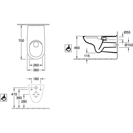 VILLEROY & BOCH - T-WC ViCare R2 360x700x344mm ov wandh. Abg. waagr. DF we Alpin c