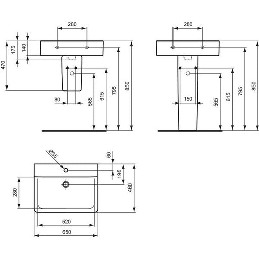 Ideal Standard - Waschtisch CONNECT 650x460mm E8106 o.ÜL. 1Hl weiß