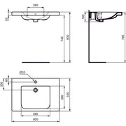 Ideal Standard - Waschtisch CONNECT FREEDOM,1Hl.,m.Ül. ,unterfahrbar, 800x555x165mm, Weiß