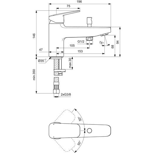 Ideal Standard - Badearmatur CERAPLAN für Wannenrand 47x196x146mm Chrom