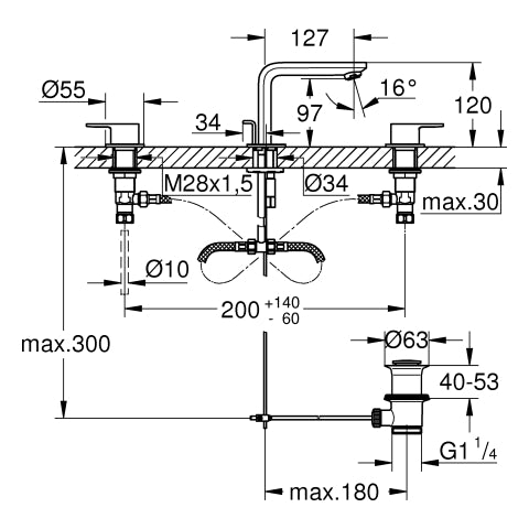 Grohe - 3-Loch-Waschtischbatterie LINEARE 20304 chrom