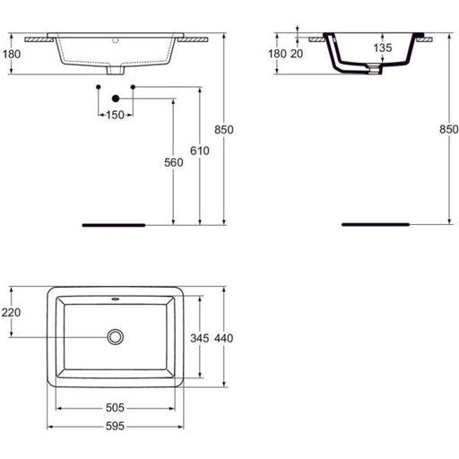 Ideal Standard - Einsatzwaschtisch STRADA, o.Hl., m.Ül., 595x435x170mm, Weiß m. IP