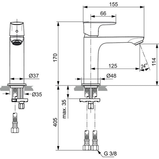 Ideal Standard - WT-Arm. CONNECT AIR, Grande Slim, o.Ablgarn., Ausld.125mm, Blizzard silver