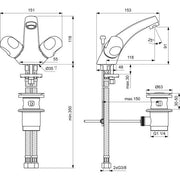 Ideal Standard - 2-Griff Waschtischarmatur ALPHA B2036A Ausladung 120mm chrom