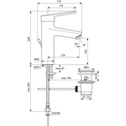 Ideal Standard - WT-Armatur CERAPLUS 2, Grande mit Ablaufgarn., Ausld. 123mm, Chrom