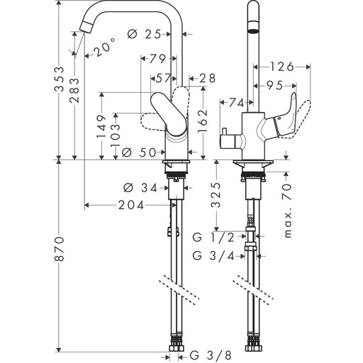Hansgrohe - Spültisch EHM FOCUS 31823 chrom m.Geräteabsperrventil