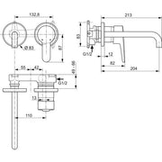 Ideal Standard - Wand-WT-Armatur CONNECTBLUE,Bausatz2, 2 Rosetten d: 83mm, Ausld.204mm, Chrom