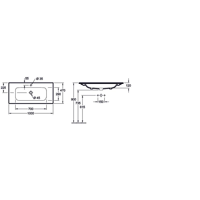VILLEROY & BOCH - Waschtisch 1000x470mm A18 unterbau- fähig Typ 4A13A501 weiß