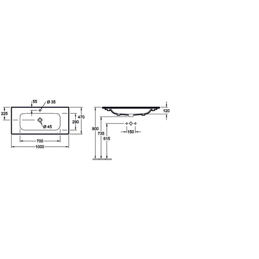VILLEROY & BOCH - Waschtisch 1000x470mm A18 unterbau- fähig Typ 4A13A501 weiß