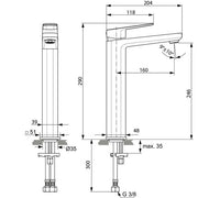 Ideal Standard - WT-Arm.TONIC II,m.verlägertem Sockel, 5 l/min., o.Ablgarn., Ausld.160mm, Chrom