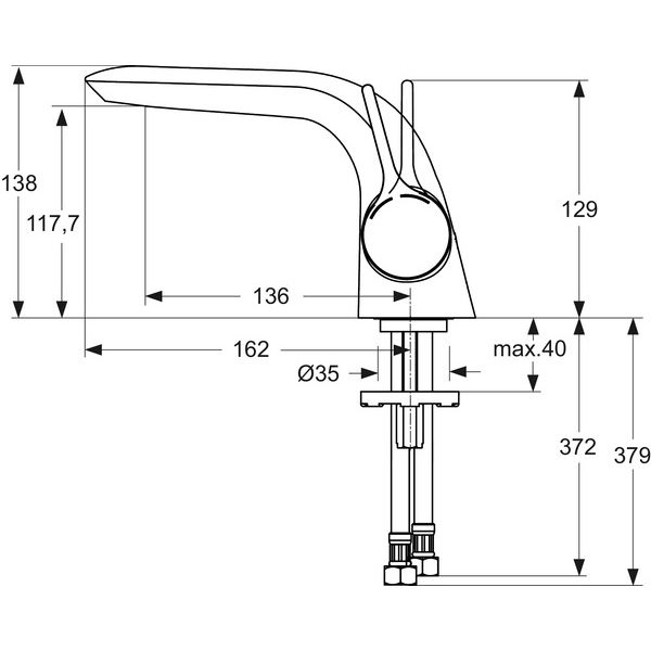 Ideal Standard - Waschtischarmatur MELANGE,o.Ablgarn., flex.Schläuche, Ausld. 136mm, Chrom