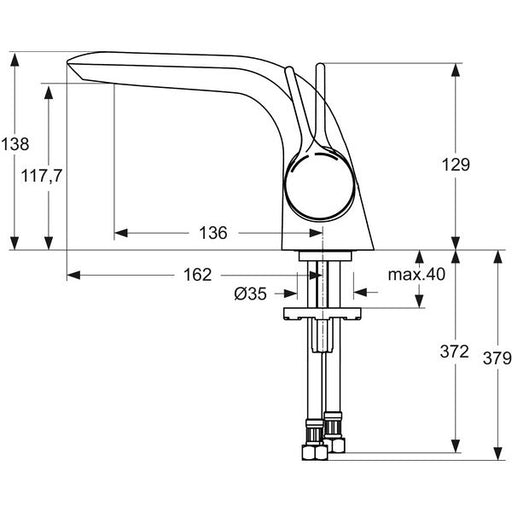 Ideal Standard - Waschtischarmatur MELANGE,o.Ablgarn., flex.Schläuche, Ausld. 136mm, Chrom