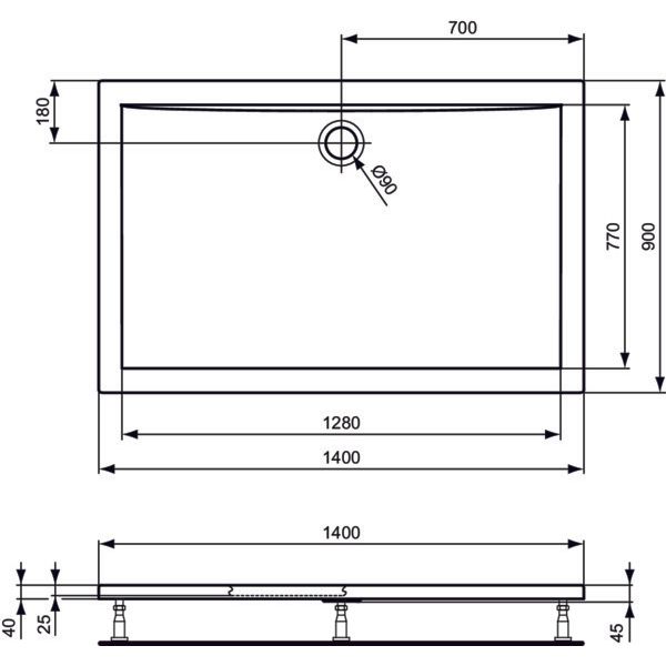 Ideal Standard - Rechteck-Brausewanne ULTRA FLAT, 1400x900x47mm, Weiß