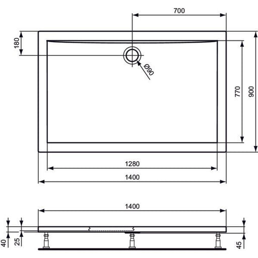 Ideal Standard - Rechteck-Brausewanne ULTRA FLAT, 1400x900x47mm, Weiß