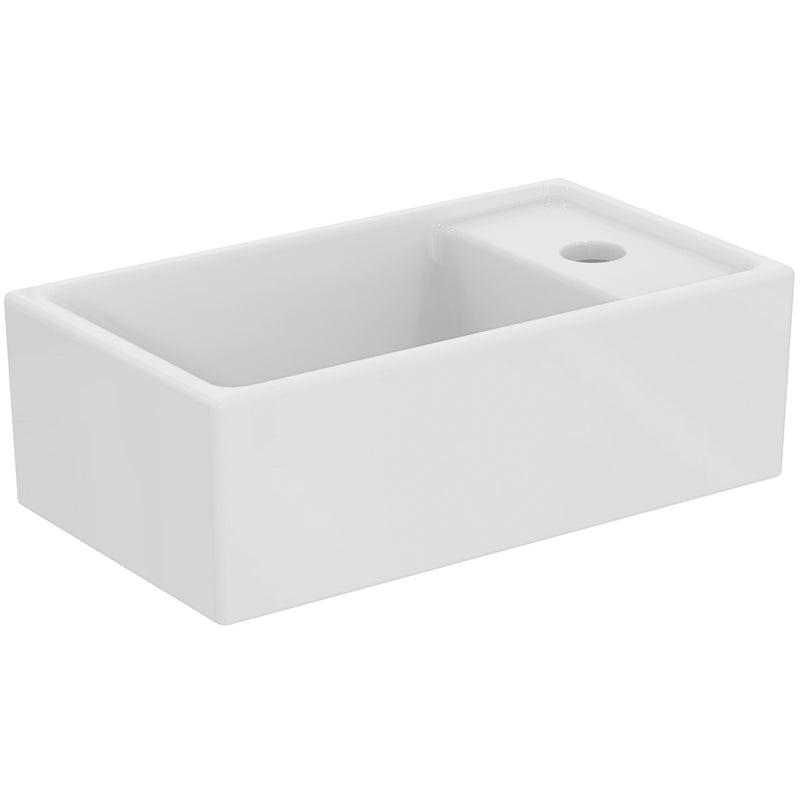 Ideal Standard - Handwaschbecken EUROVIT+, 1 Hl., m.Ül., Ablg.rechts, 370x210x120mm, Weiß