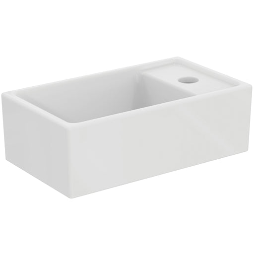 Ideal Standard - Handwaschbecken EUROVIT+, 1 Hl., m.Ül., Ablg.rechts, 370x210x120mm, Weiß