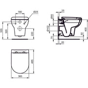 Ideal Standard - Wand-WC-Kombipaket EXACTO,o.Spülrand, mit Softclosing, 355x480x350mm, Weiß