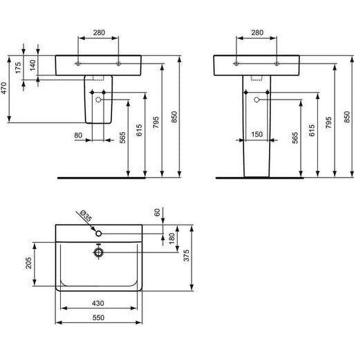 Ideal Standard - Waschtisch CONNECT 550mm E7140 kompakt weiß