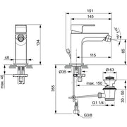 Ideal Standard - Bidetarmatur EDGE, m.Ablgarn., Ausladung 115mm, Chrom