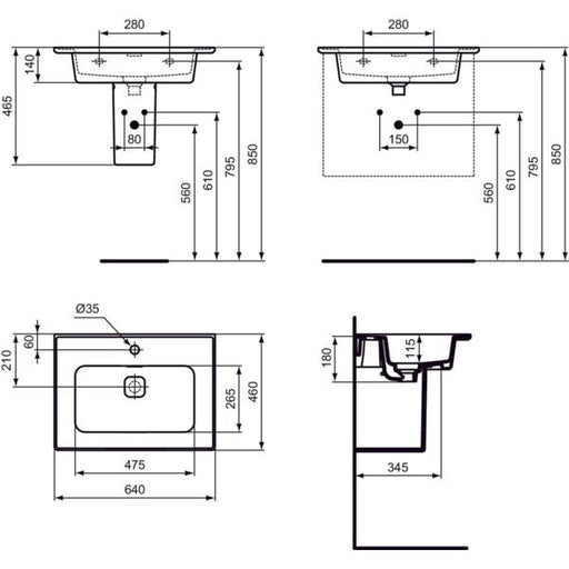 Ideal Standard - Möbelwaschtisch STRADA II, 1 Hl., m.Ül., 640x460x180mm, Weiß