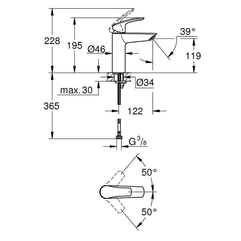 Grohe - EH-WT-Batterie EUROSMART 23324_3 M-Size glatter Körper chrom