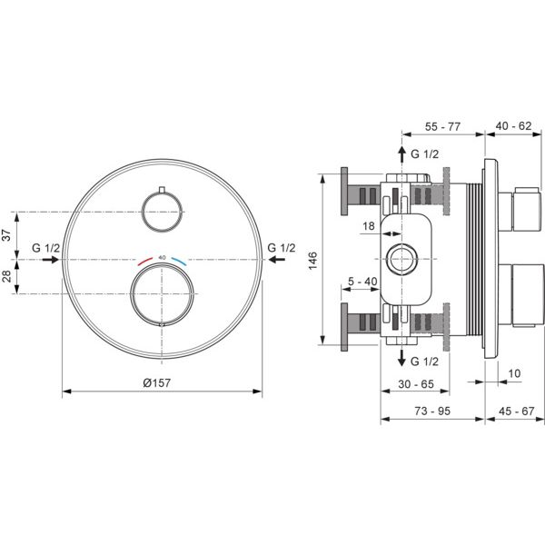 Ideal Standard - IS Einzelthermostat UP Ceratherm T25 Rosette d:163mm Chrom